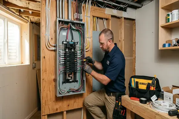 Eletricista a instalar quadro elétrico em Carnide