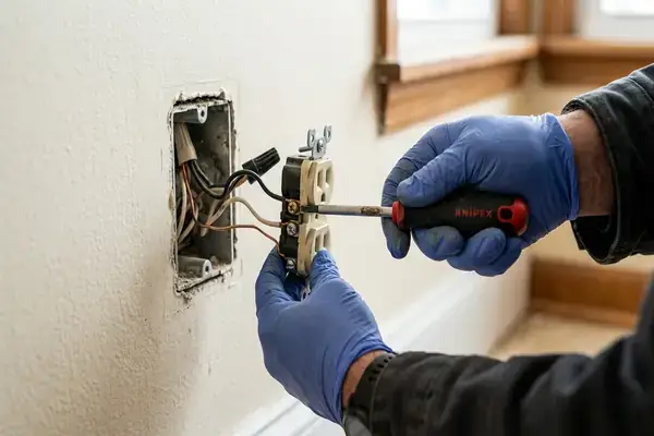 Eletricista a reparar tomadas elétricas em Belém